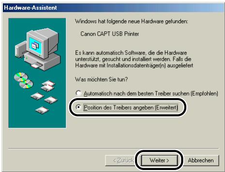 CANON LASER SHOT LBP3200 - Wahlen Sie [Position des Treibers angegeben (Erweitert)], und klichen Sie dann auf [Weiter]. - 1