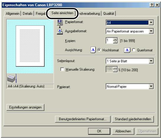 CANON LASER SHOT LBP3200 - Registerblatt [Seite einrichten] - 1