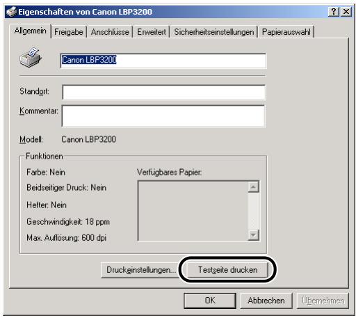 CANON LASER SHOT LBP3200 - Klichen Sie auf dem Registerblatt [Allgemein] auf [Testseite drucken]. - 1