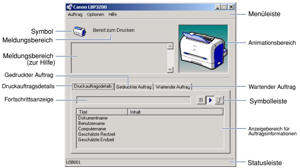 CANON LASER SHOT LBP3200 - Verwendung des Statusfensters des Druckers - 1