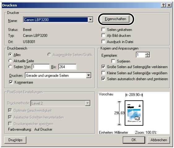 CANON LASER SHOT LBP3200 - Wenn Sie noch detailierter Einstellungen angegeben möchten, klichen Sie auf [Eigenschaften]. - 1
