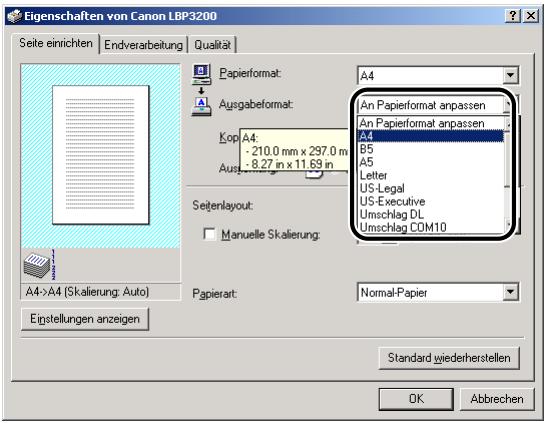 CANON LASER SHOT LBP3200 - Wahlen Sie unter [Ausgabeformat] das gewünschte Format des eingelegten Papiers. - 1