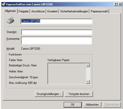 CANON LASER SHOT LBP3200 - Wahlen Sie das Symbol [Canon LBP3200] und anschließend [Eigenschaften] aus dem Menu [Datei]. - 2