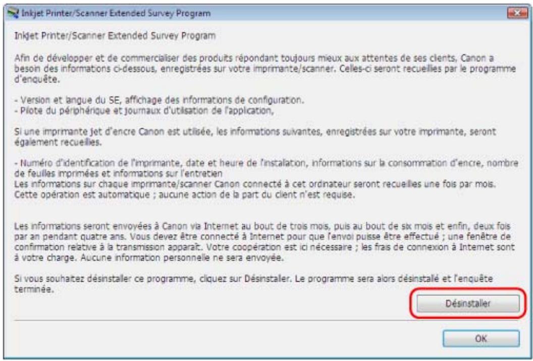 CANON PIXMA IP4600 - - Pour désinstaller le [Inkjet Printer/Scanner Extended Survey Program/Programme d'enquête étendue Imprimante à jet d'encre/Scanner]: - 1