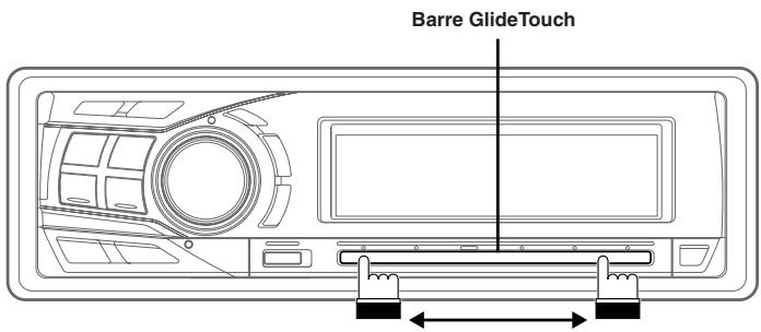 ALPINE CDA-9855R - Déplacez le doigt vers la gauche ou vers la droite sur la barre GlideTouch. - 1