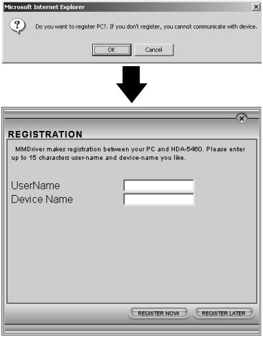 ALPINE HDA-5460 - Après la connexion, enregistrez le PC conformément aux instructions affichées sur son écran. - 1