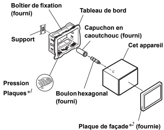 ALPINE INE-S900R - Retirez le boitantier de fixation de l'unité principale (voire l'information à ce sujet page 137). Faites glisser le boitantier de fixation dans le tableau de bord et fixez-la à l'aide des attaches métalliques. - 1