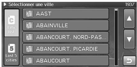 ALPINE INE-S900R - Le tableau d'entrée de nom de rue/ville de la destination apparait. Introduire le nom de la ville (localité). - 2