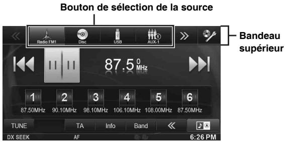 ALPINE INE-W977BT - Changement de sources à l'aide du bandeau supérieur - 1