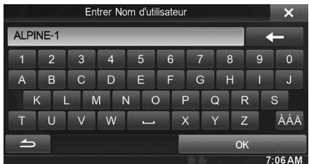 ALPINE INE-W977BT - Saisissez le nom de l'utilisateur à l'aide du clavier, puis appuyez sur la touche [OK]. - 1