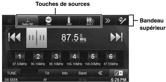 ALPINE INE-W928R - Changement de sources à l'aide du bandeau supérieur - 1