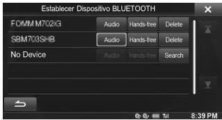 ALPINE INE-W970BT - Toque [Audio] o [Hands-free] del dispositivo que desee conectar de la lista. - 1