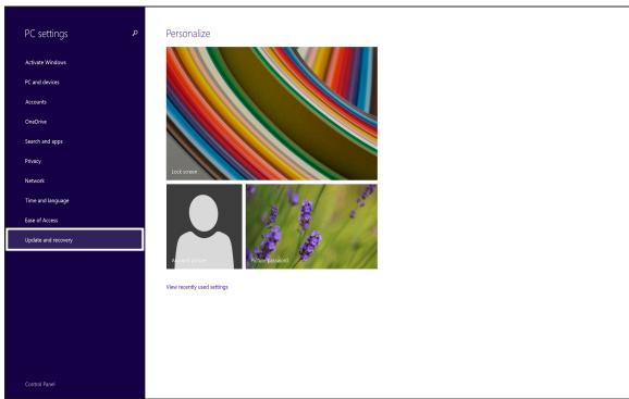 ASUS P302LA-FN0022G - Wahlen Sie unter den PC Settings (PC-Einstellungen)-Optionen Update and recovery (Update/Wiederherstellung). - 1