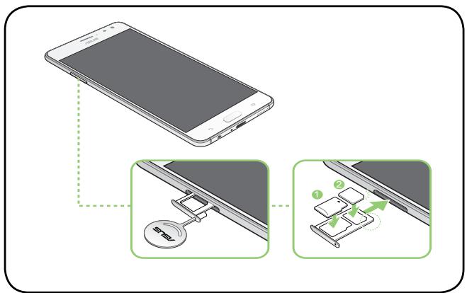 ASUS ZENFONE AR ZS571KL - So installieren Sie eine Nano-SIM-Karte/Speicherkarte: - 1