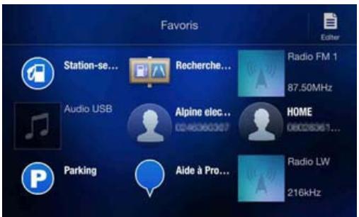 ALPINE X701D-A4, X701D-A5, X701D-Q5 - Exemple d'écran favoris - 1