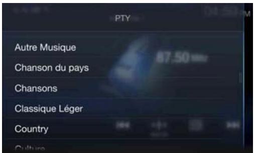 ALPINE X701D-A4, X701D-A5, X701D-Q5 - Appuyez sur la touche de la liste des PTY. - 1