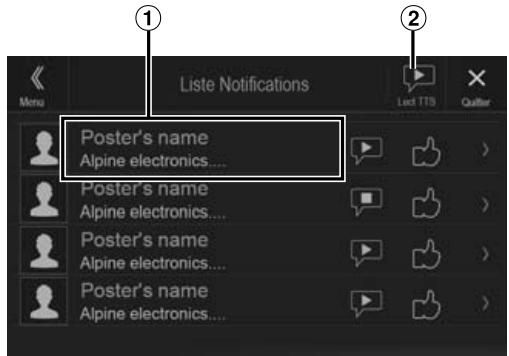 ALPINE X701D-A4, X701D-A5, X701D-Q5 - Exemple d'écran liste notifs. - 1