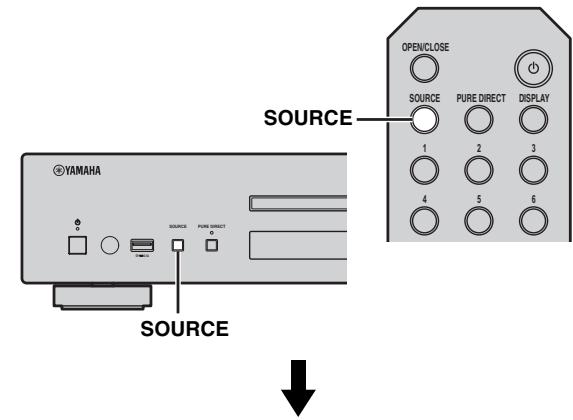 YAMAHA CD-N500, CDN500 - Pulse SOURCE varias vezes para acceder a la fuente de audio "SERVER". - 1