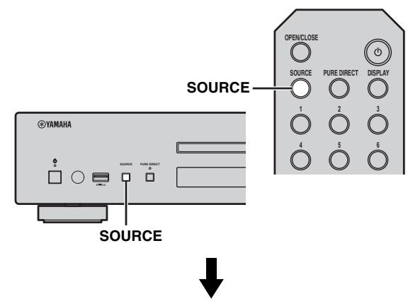 YAMAHA CD-N500, CDN500 - Druk herhaaldelijk op SOURCE om de audiobron te schakelen maar "SERVER". - 1
