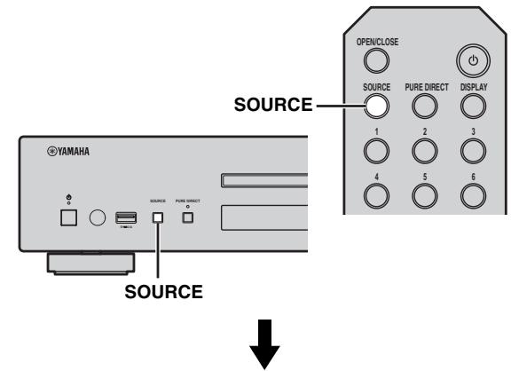 YAMAHA CD-N500, CDN500 - Tryck på SOURCE flera gänger För att växla ljudkällan till "SERVER". - 1