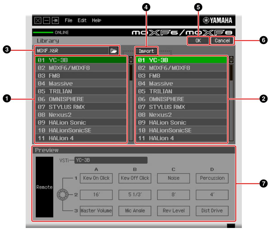 YAMAHA MOXF6/MOXF8 REMOTE EDITOR - Fenêtre Library - 1
