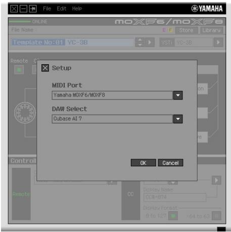 YAMAHA MOXF6/MOXF8 REMOTE EDITOR - Sélectionnez « Setup » (Configuration) dans le menu [File] (Fichier) pour appeler la fenêtre Setup. - 1