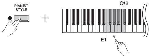 YAMAHA P-115 - Tout en maintenant la touche [PIANIST STYLE] enfoncée, appuyez sur l'une des touches E1 à C#2 pour sélectionner le style souhaité. - 1