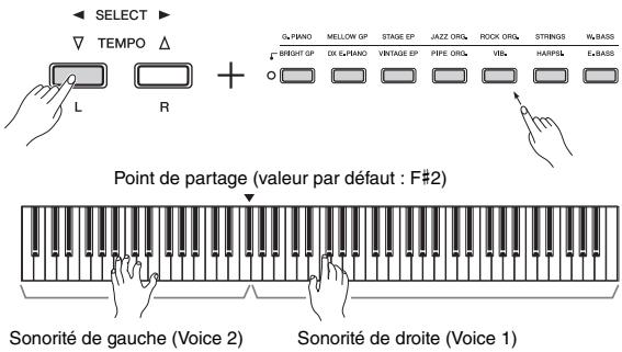 YAMAHA P-115 - Appuyez sur la touche [L] et maintenez-la enfoncée pour activer le mode clavier partagé. - 1
