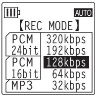 YAMAHA POCKETRAK W24 - Réglage des options de menu - 4