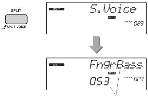 YAMAHA PSR-E443 - Maintenez la touche [SPLIT] enforcée pendant plus d'une seconde afin d'appeler l'élement « S.Voice » (Sonorité partagée). - 1