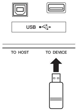 YAMAHA PSR-E443 - Reliez une mémoire flash USB à la borne USB [TO DEVICE], ennant soin de l'insérer dans le bon sens. - 1