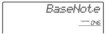 YAMAHA PSR-E443 - Utilisez la touche CATEGORY \([+\] ou [-] pour appeler l'objet « BaseNote » (Note fondamentale) (fonction 046). - 3