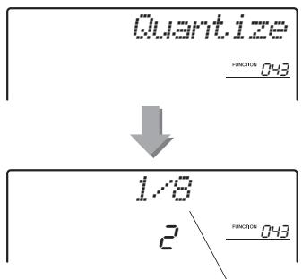 YAMAHA PSR-E443 - Utilisez les touches CATEGORY [+] et [-] pour appeler l'élément « Quantize » (Quantification) (fonction 043). - 3