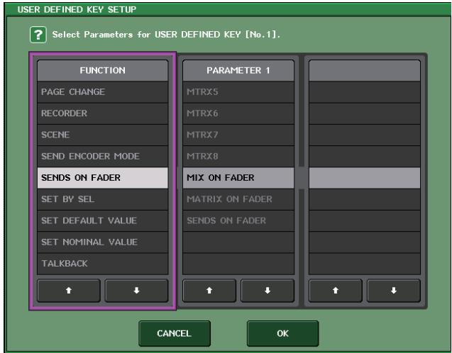 YAMAHA QL5/QL1 - Fenêtre USER DEFINED KEY SETUP (configuration des touches définies par l'utilisateur) - 1