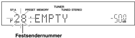 YAMAHA R-S300, RS300 - Drücken Sie PRESET / an der Frontblende (oder PRESET / auf der Fernbedienung) zur Auswahl der Festsendernummer, unter welcher der Sender gespeichert wird. - 1
