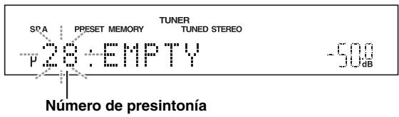 YAMAHA R-S300, RS300 - Pulse PRESET / en el panel frontal (o PRESET / en el mando a distancia) para selectionar el número de presintonia en que se registrará la emisora. - 1