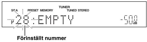 YAMAHA R-S300, RS300 - Tryck på PRESET / på frontpanelen (eller PRESET / på fjärrkontrollen) for att välja det Förinstallade numret som stationen ska registreras på. - 1