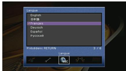 YAMAHA RX-A2010 - Sélection d'une langue dans le menu affiché à l'écran - 2