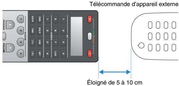 YAMAHA RX-A2010 - Dirigez les transmetteurs infrarouges des télécommandes l'un vers l'autre. - 1