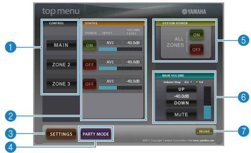 YAMAHA RX-A2010 - Écran du menu supérieur - 1