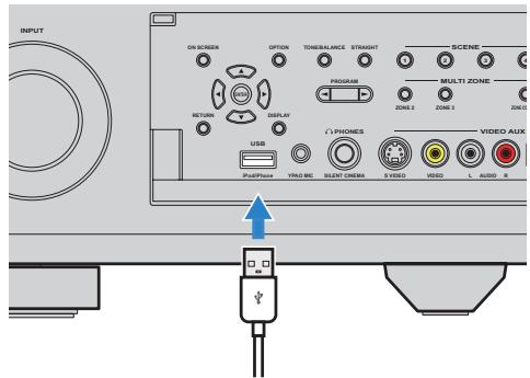 YAMAHA RX-A2010 - Raccordez le cable USB à la prise USB. - 1