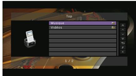 YAMAHA RX-A2010 - Si vous utilisez un cable, appuyez sur USB pour selectionner « USB » comme source d'entrée. Si vous utilisez une station iPod, appuyez sur DOCK pour selectionner « DOCK » comme source d'entrée. - 1
