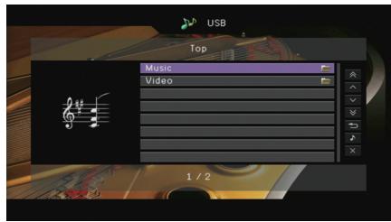 YAMAHA RX-V1073 - Appuyez sur USB pour sélectionner « USB » comme source d'entrée. - 1