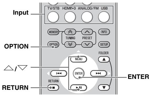 YAMAHA YHTS401 - Settings for each input source (Option menu) - 1