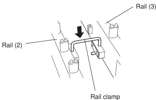 YAMAHA YM-5104A YM-5100A YM-4900A YM-4600A - 2-2. Engage the short rail clamp located at the center of the rail (3) with the rail (2). - 1