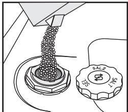 WHIRLPOOL ADP 6332 IX - Remplissage du réservoir à sel - Le sel dissout le tartre (inutile si le niveau de dureté de l'eau est réglé sur « douce » !) - 2