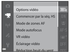 NIKON COOLPIX AW120 - Fonctions pouvant être régles à l'aide de la commande MENU (Menu Video) - 1