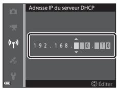 NIKON COOLPIX AW120 - Saisie de caractères pour Canal, Masque de sous-réseau et Adresse IP du serveur DHCP - 1