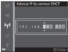 NIKON COOLPIX AW130 - Saisie de caractères pour Canal, Masque de sous-réseau et Adresse IP du serveur DHCP - 1