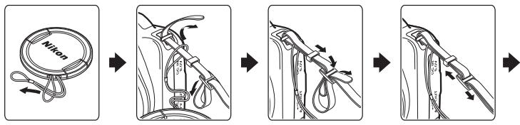 NIKON COOLPIX L330 - Fixation de la dragonne de l'appareil photo et du bouchon d'objectif - 1